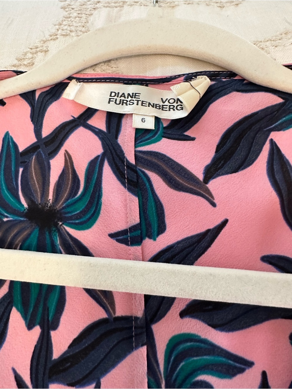 Diane Von Furstenberg Pink Midi Wrap Dress with Teal and Navy Floral Print - Picture 3 of 3